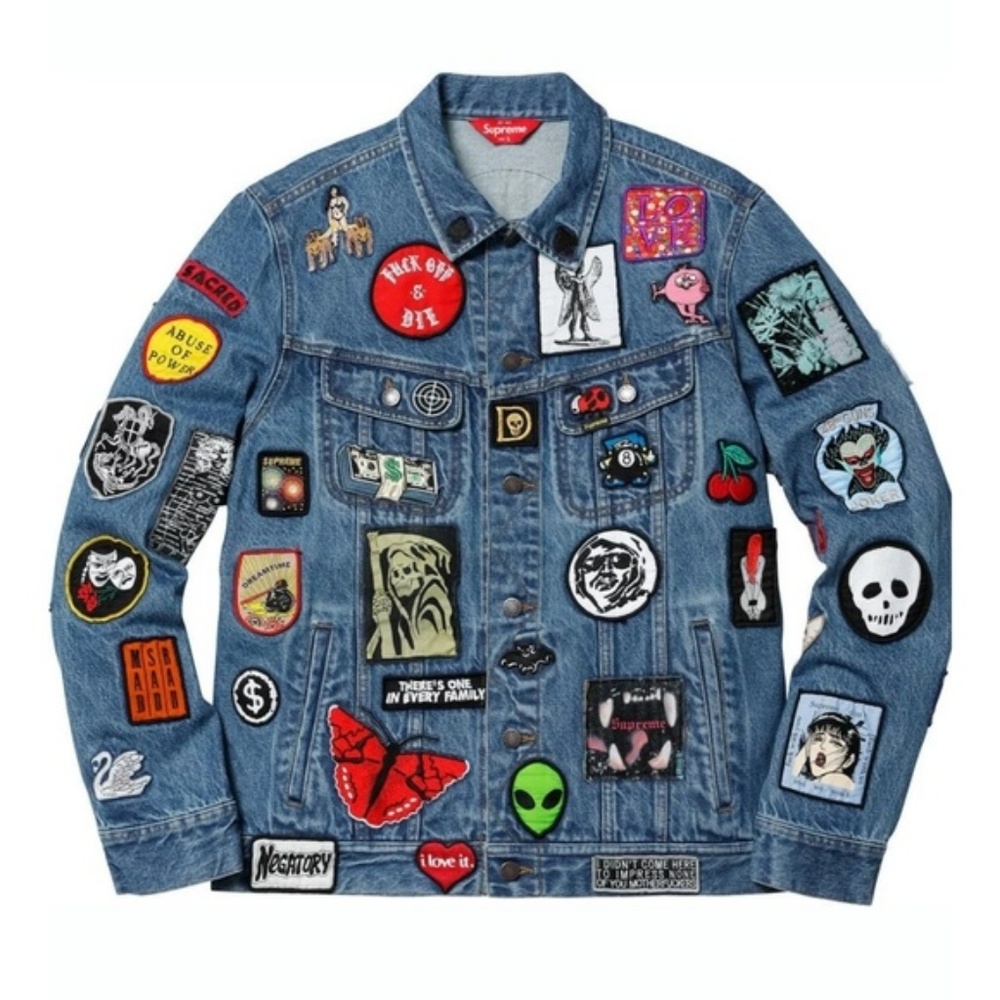 RARE NWT Supreme Patches Denim Jacket SS18 M - Picture 1 of 5